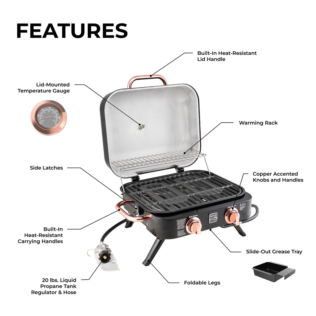Kenmore 2 Burner Retro Tabletop Gas Grill, 