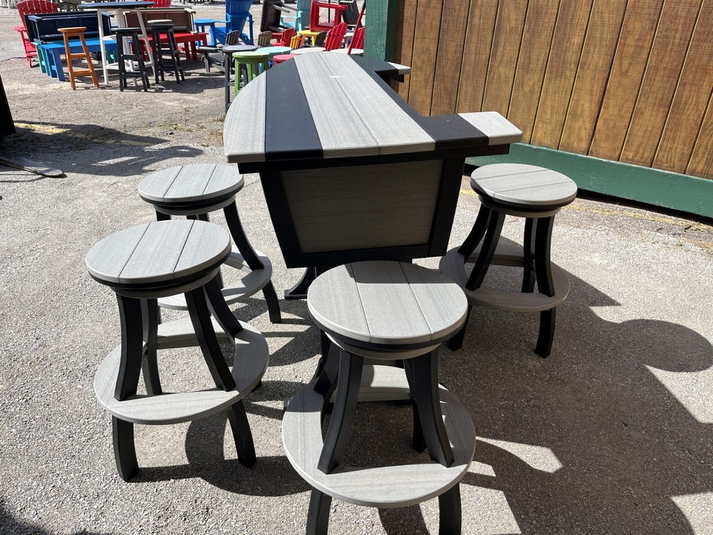 Anchor Boat Bar Set w/4 Swivel Bar Stools, Premium Driftwood Grey & Black
