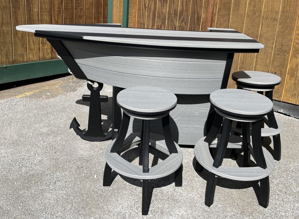 Anchor Boat Bar Set w/4 Swivel Bar Stools, Premium Driftwood Grey & Black