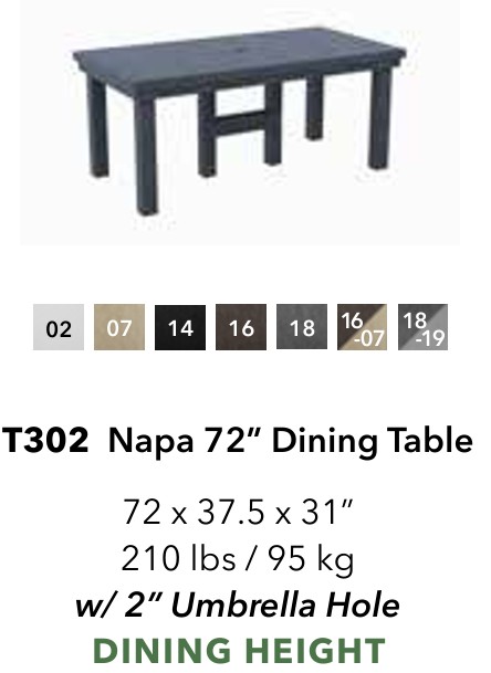 SET 6' (72") Napa Dining Table with 6 Seating 