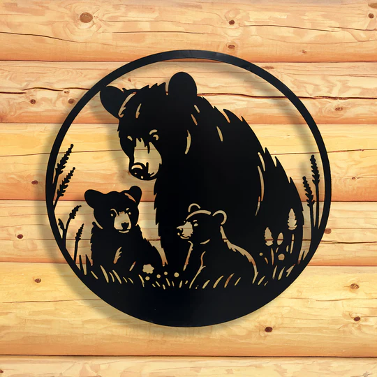 GW * A Bear with Her Cubs Metal Wall Art