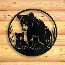 GW * A Bear with Her Cubs Metal Wall Art