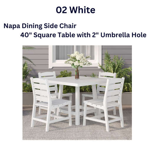 [40SDS.3.02] SET 40" Square Premium Dining Table with 4 Chairs (4 Napa Side Chairs, 02 White)