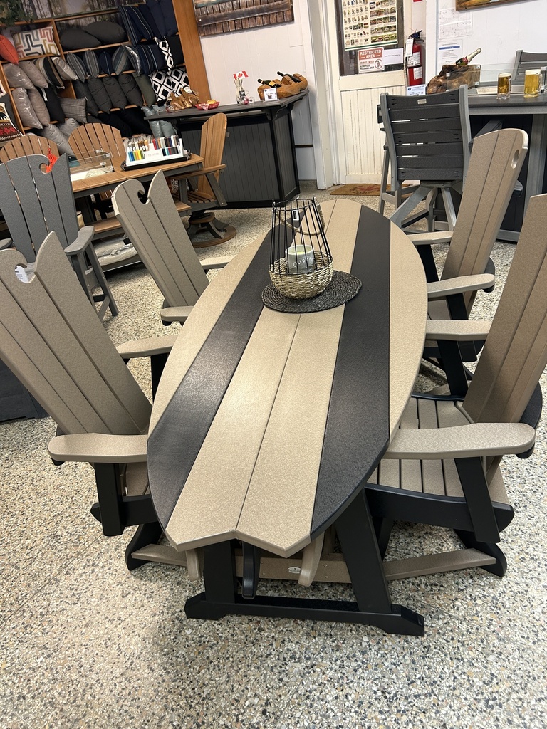 WBD8S * 8' Wake-Board Dining Table w/4 Wave Swivel Chairs, Weatherwood & Black