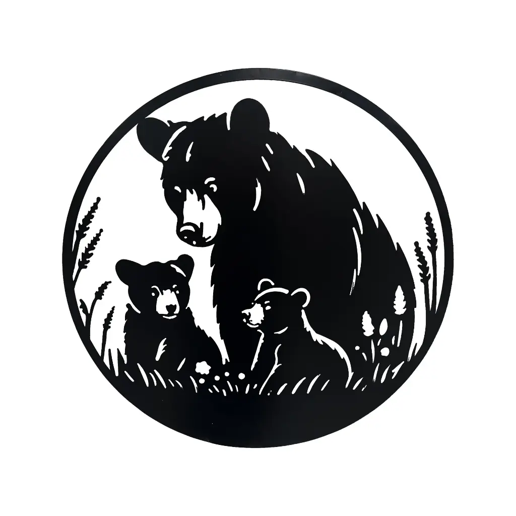 GW * A Bear with Her Cubs Metal Wall Art