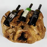 GW * Hand-Crafted Root Wood Live Edge 3 Wine Bottle Holder