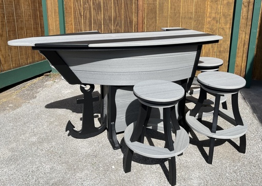 [SAA4] Anchor Boat Bar Set w/4 Swivel Bar Stools, Premium Driftwood Grey & Black