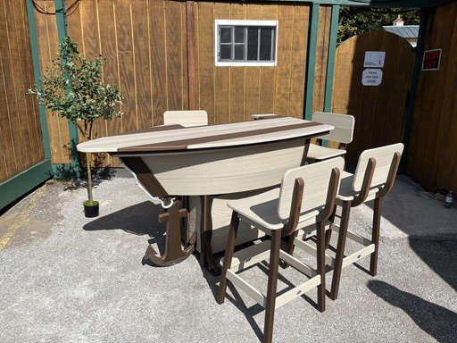 [SAA2] Anchor Boat Bar Set w/4 Saddle Back Bar Stools, Premium Birchwood & Brazilian Walnut