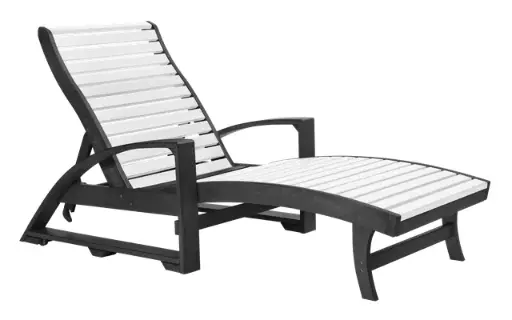 [L38.1802] Hot Buy * Chaise Lounge w/Hidden Wheels, White on Slate Grey