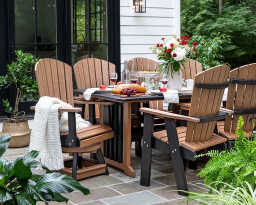 [SET D624.RNBK] LL Elite 6' Dining Table with 2 Swivel Dining Chairs and 4 Arm Dining Chairs, Premium Rustic Nutmeg on Black